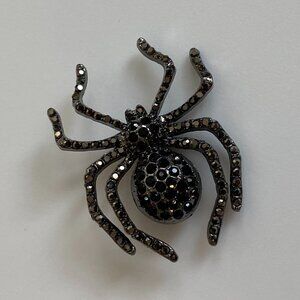 Vintage Spider Rhinestone Black Brooch Pin Retro Jewelry Bling Halloween Gothic